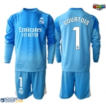 Otroški Nogometni dresi Real Madrid Thibaut Courtois #1 Vratar Domači 2025-26 Dolgi Rokav (+ Kratke hlače)